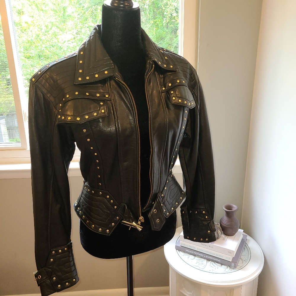 Vintage Nevada Blue leather motorcycle jacket Sz S